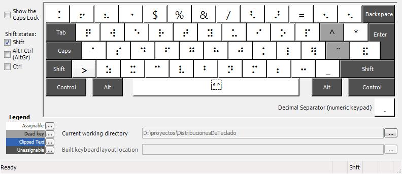 [distribución de teclado Braille español - con Shift]