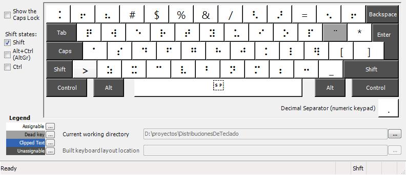 [Spanish Braille-Latin American layout - Shift key pressed]