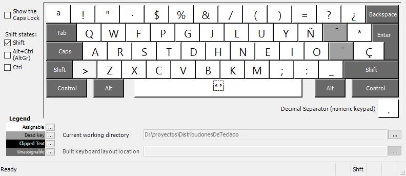 [distribución de teclado Colemak español - con Shift]