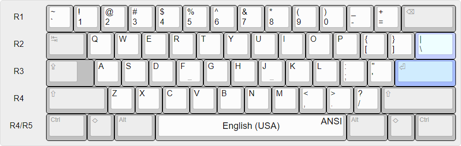 English (USA) national layout over an ANSI physical layout.