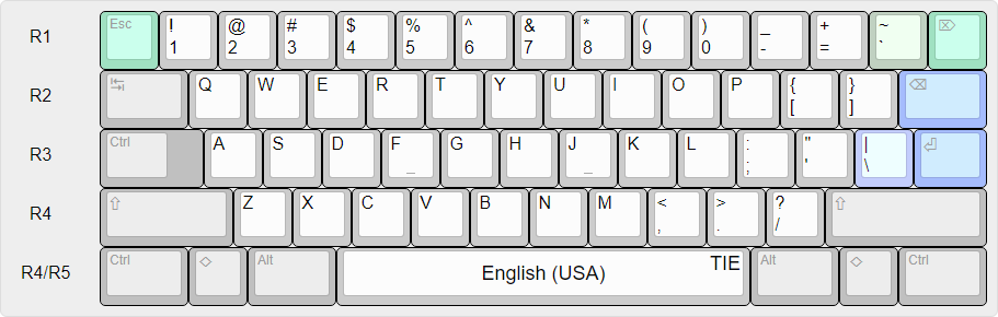 English (USA) national layout over a compact physical layout with TIE.